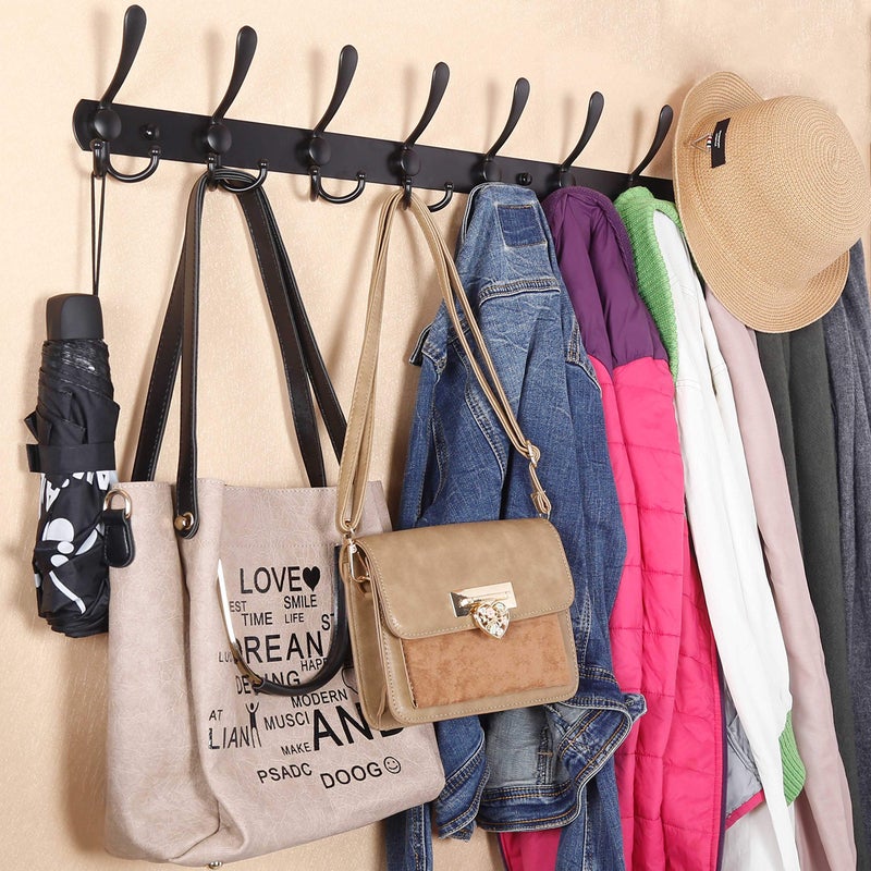 WEBI Coat Rack Wall Mount,37 5/8" Long,10 Hooks,Coat Hooks Wall Mounted,16" Hole to Hole,Coat Hanger Wall,Tri Hooks for Hanging Coats,Clothes,Jacket,Hats,White - Image 3